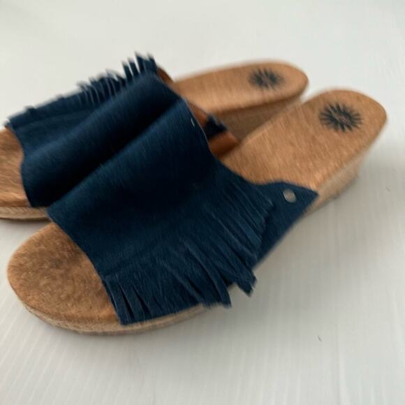 Ugg Dane suede fringe wedge espadrille sandals blue size 10 - Picture 4 of 8
